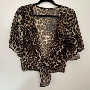 Vintage Sheer Animal Print Tie Front Top